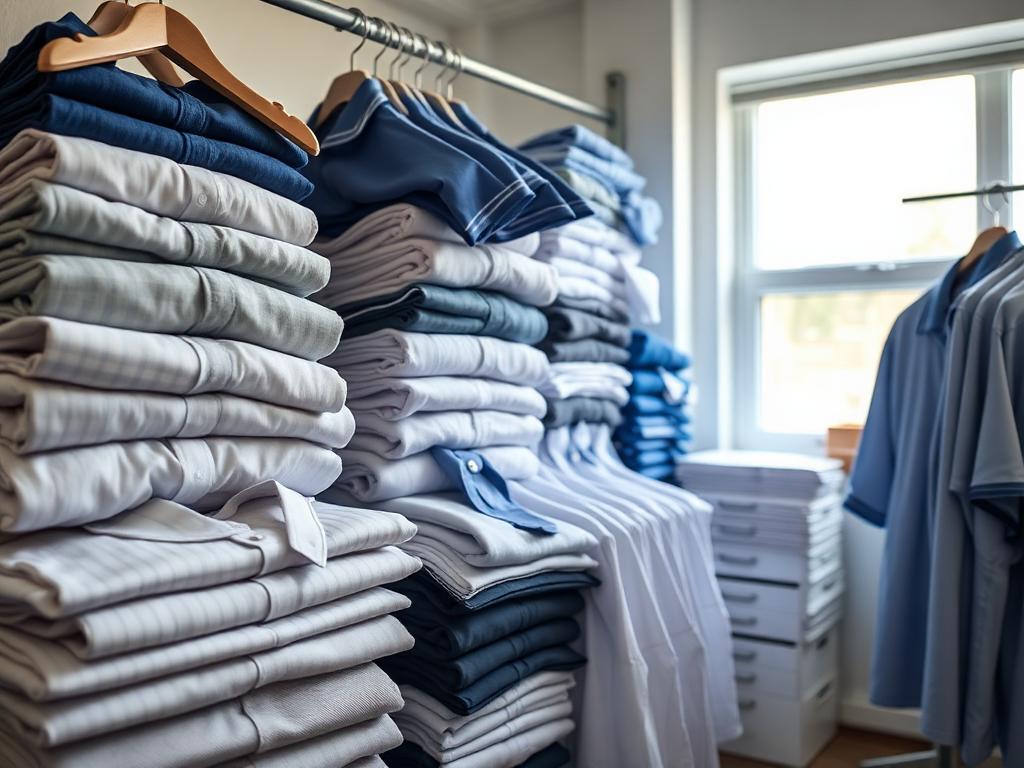 Folded corporate uniforms and hotel linens